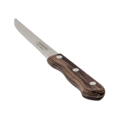 Stainless Steel Steak Knife 3 Stud Wooden Handle