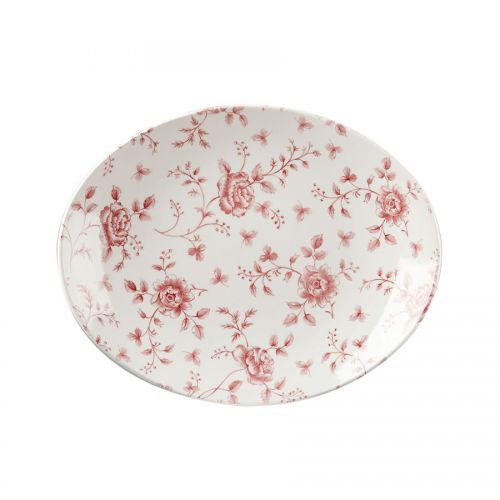 Vintage Print Cranberry Rose Chintz Oval Plate
