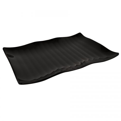 Wavy Platter Black Melamine Oblong 42x29.5x4cm