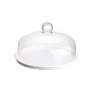 Cake Plate White With Clear Dome 28.5cm Dia