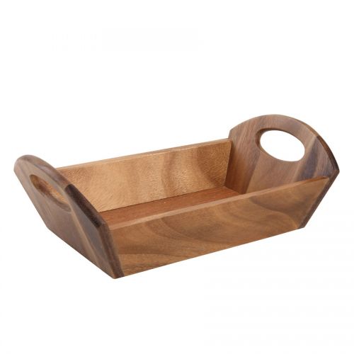 Rect Display Tray 2 Rounded Cut Out Handles Acacia