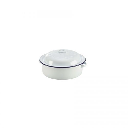 White Enamel Round Roaster With Lid 20 x 7cm