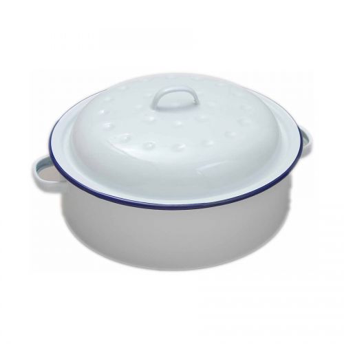 White Enamel Round Roaster With Lid 26 x 7cm