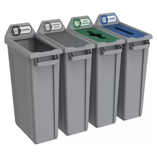 Trust Recycling Station 4 Stream Landfill/General/Mix/Paper Grey HDPE 87ltr 50.7x109x89.9cm