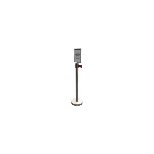 CED Barrier Post Silver With A4 Sign Holder - Red Belt 1420x320mm