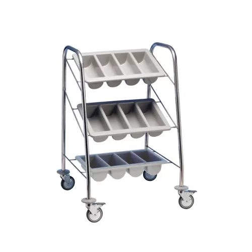 Cutlery Trolley - 3 Containers - Stainless Steel Frame