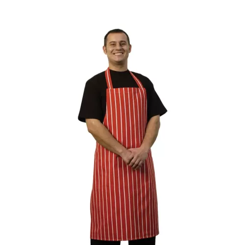 Red Butchers Stripe Bib Apron