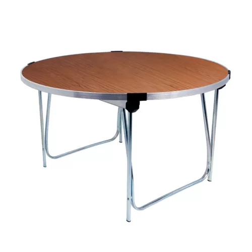 Folding Table 1220dia. x 760H - Teak laminated top